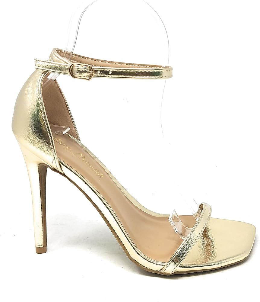 Anne Michelle Women's Neo-01 Square Toe Single Toe & Ankle Strap Stiletto Heels | Amazon (US)