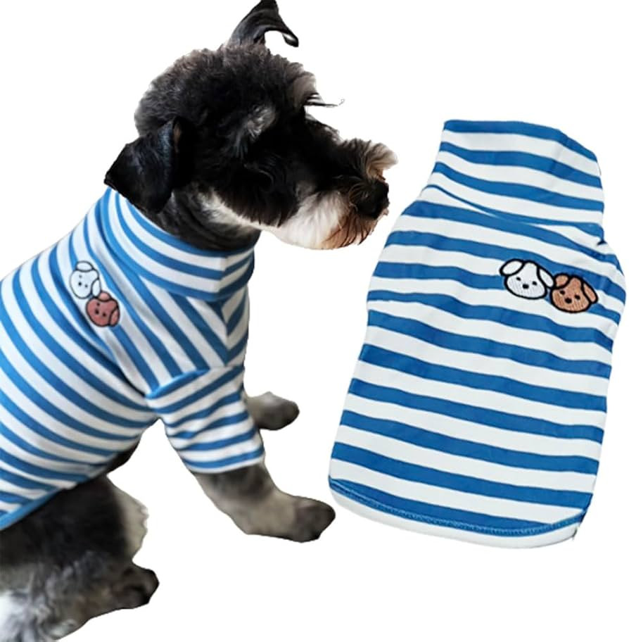 Cute Doggie Embroidery Dog Shirt Turtleneck Dog Sweater Stretchy Pet Cotton Striped T-Shirt Puppy... | Amazon (US)