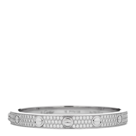 18K White Gold Diamond LOVE Paved Bracelet 16 | FASHIONPHILE (US)