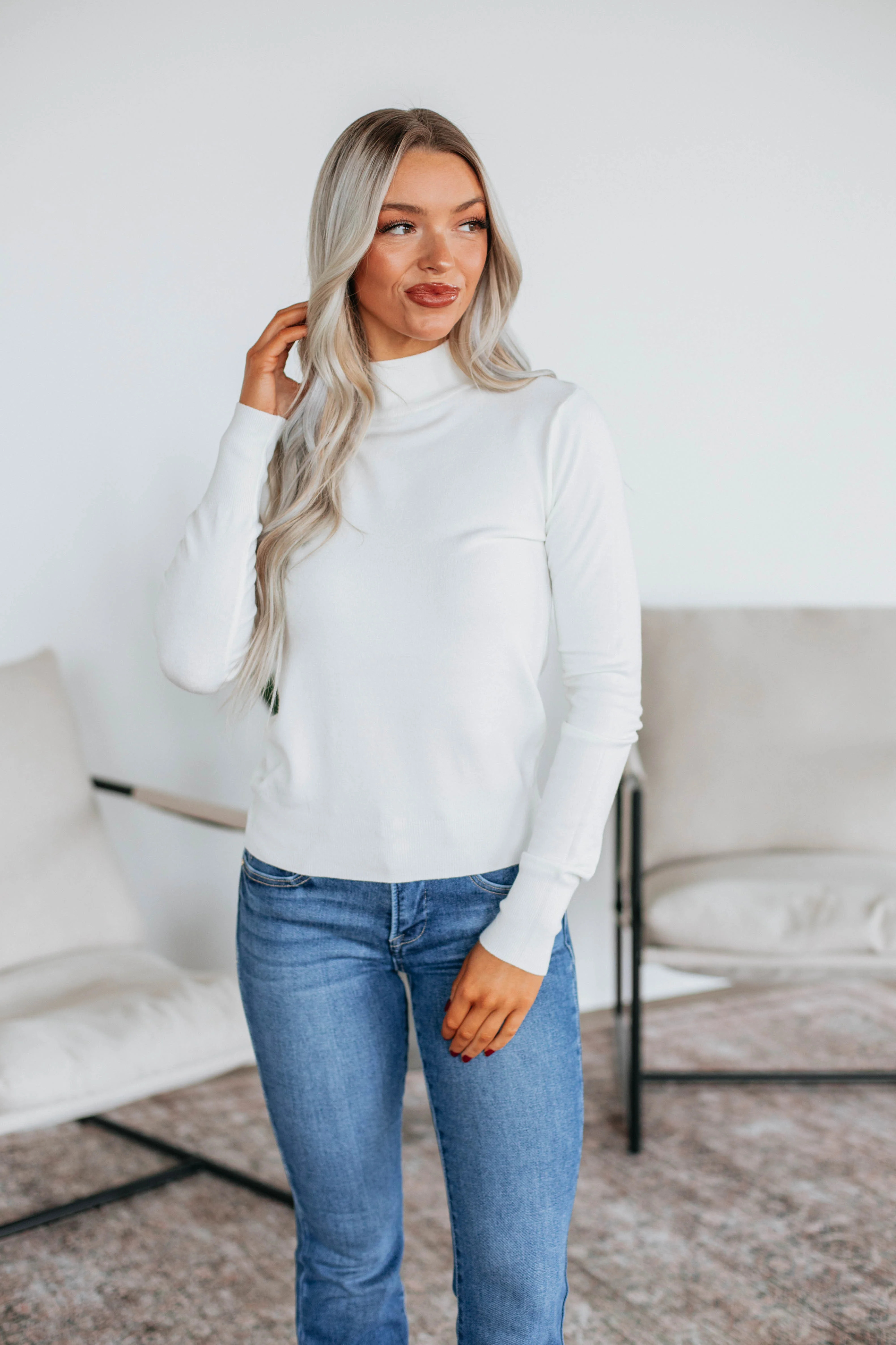 Afton Mock Neck Top - Ivory | Wild Oak Boutique