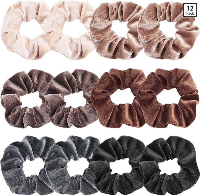 IVARYSS Scrunchies for Women, 12 Pcs Neutral Velvet Scrunchies for Hair, Classic Elastic Thick Sc... | Amazon (US)