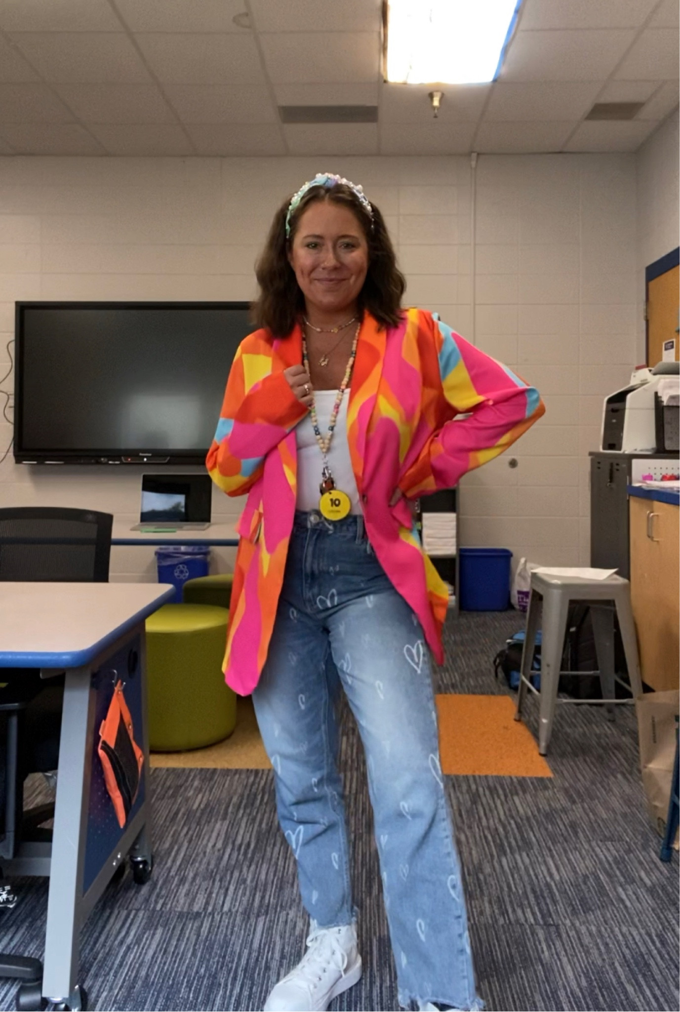 Teacher outfits, colorful blazer, heart jeans, headbands, ootd, bright outfits, bodysuit 

#LTKBacktoSchool #LTKSeasonal