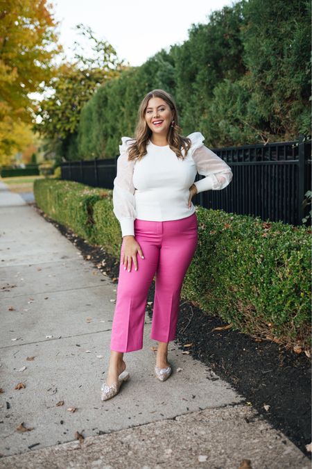 Fall work outfit, cropped pants and puff sleeve top. Top + bottoms are sold out, but linking similar styles. 

#LTKstyletip #LTKmidsize #LTKworkwear
