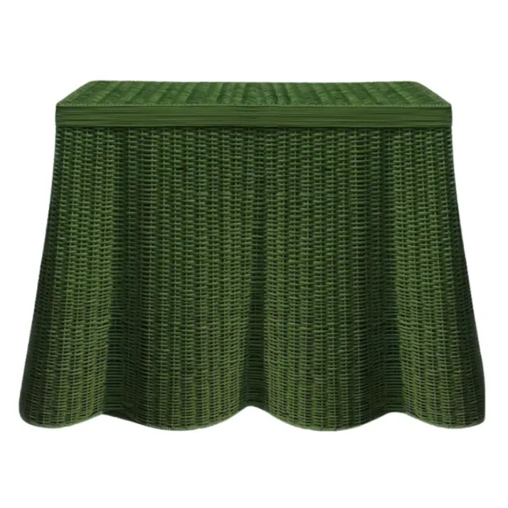 Scalloped Wicker Console Table in Forest Green, 48" | Chairish