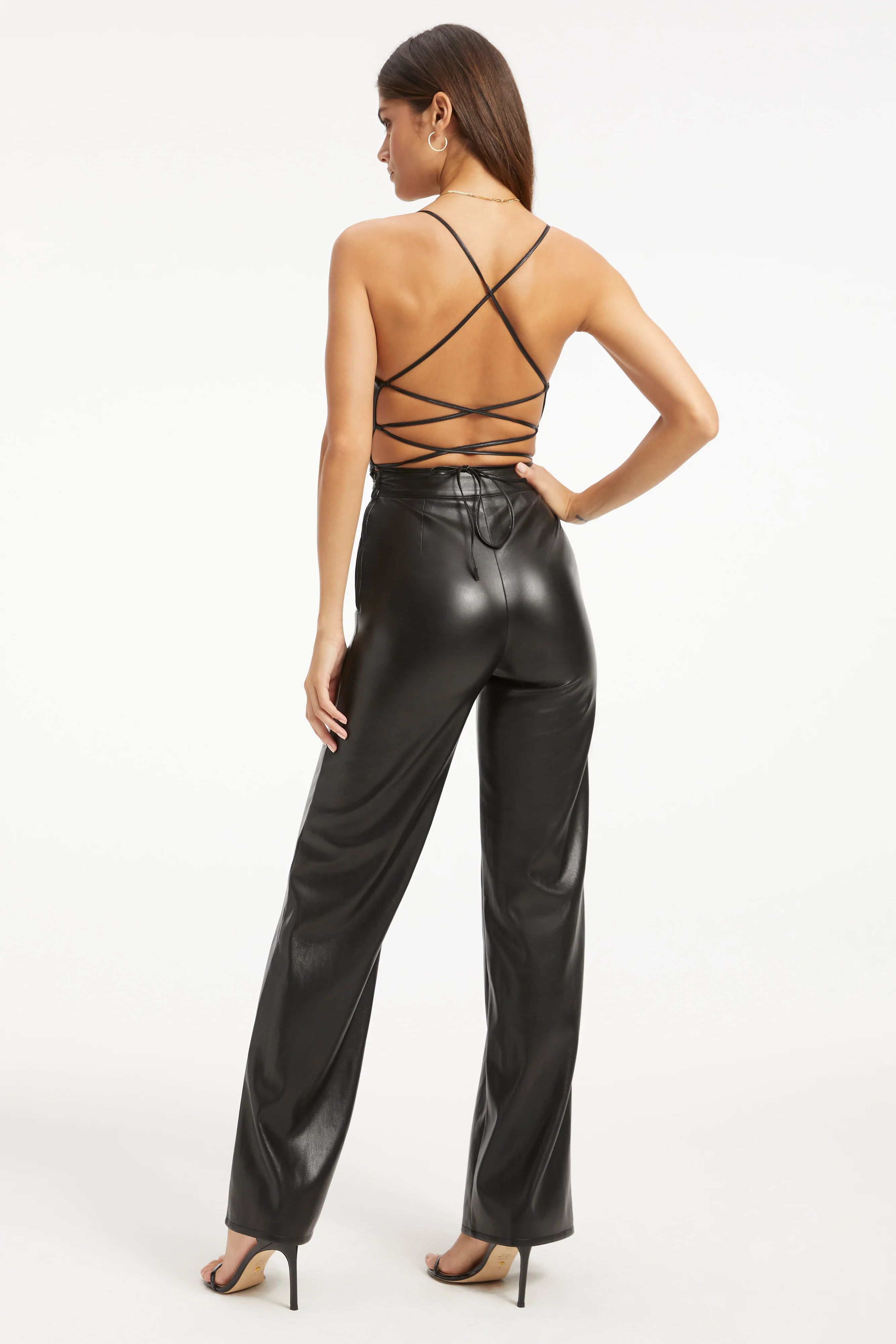 FAUX LEATHER VACAY JUMPSUIT | BLACK001 | Good American
