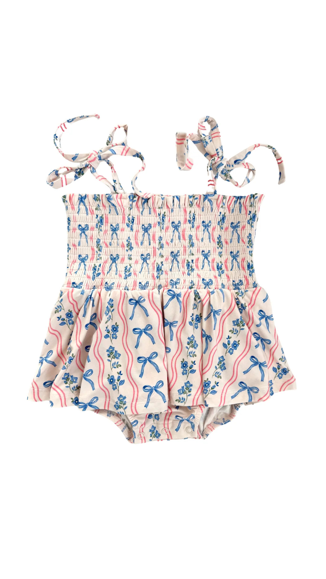 Amelia Bow Smocked Twirl Romper | In My Jammers