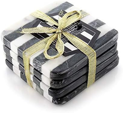 Thirstystone Old Hollywood Square B&W Striped Marble Coasters (Set of 4), Multicolor | Amazon (US)