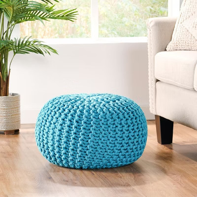 GDFStudio Poona Modern Handmade Cotton Knit Round Pouf, Aqua | Target