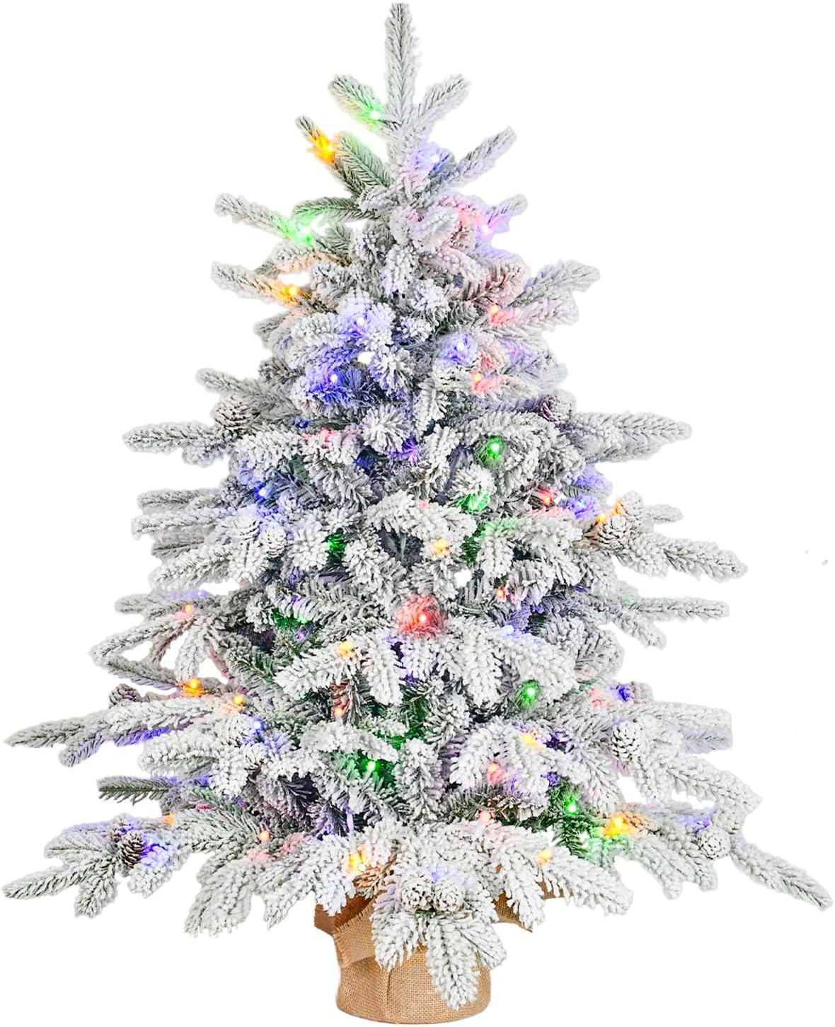 Prelit Flocked Christmas Tree, Artificial Small Christmas Tree with Led Lights, Frosted LED Xmas Tree with Snow (3FT-Lights) | Amazon (US)