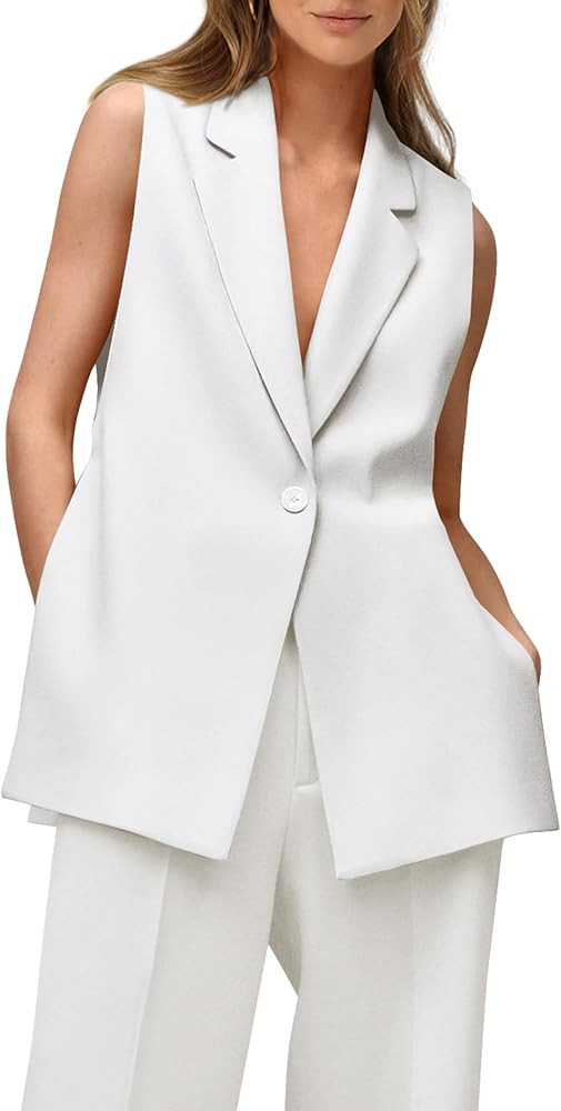 MASCOMODA Womens Fashion 2024 Sleeveless Blazer Vest Spring Casual Open Front Lapel V Neck Office... | Amazon (US)