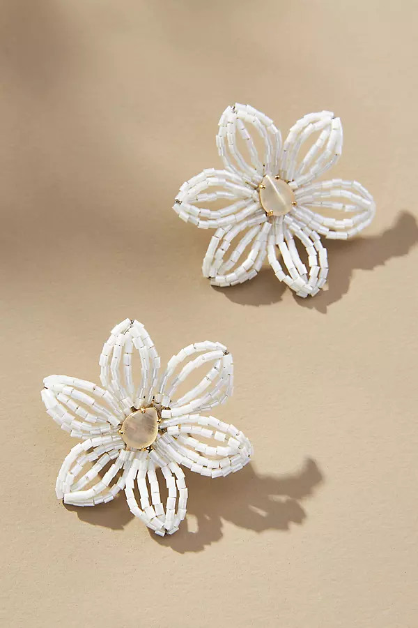 Small Beaded Floral Post Earrings | Anthropologie (US)