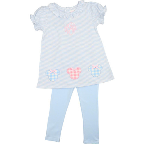 Blue Knit Stripe Applique Mouse Ears Legging Set | Cecil and Lou