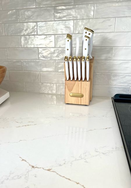 Just got in this 15 piece knife block for the kitchen. We needed new knives & these white & gold were a perfect match. Kitchen appliances. Kitchen utensils. Steak knives. 🔪 

#LTKhome #LTKfindsunder50 #LTKfindsunder100