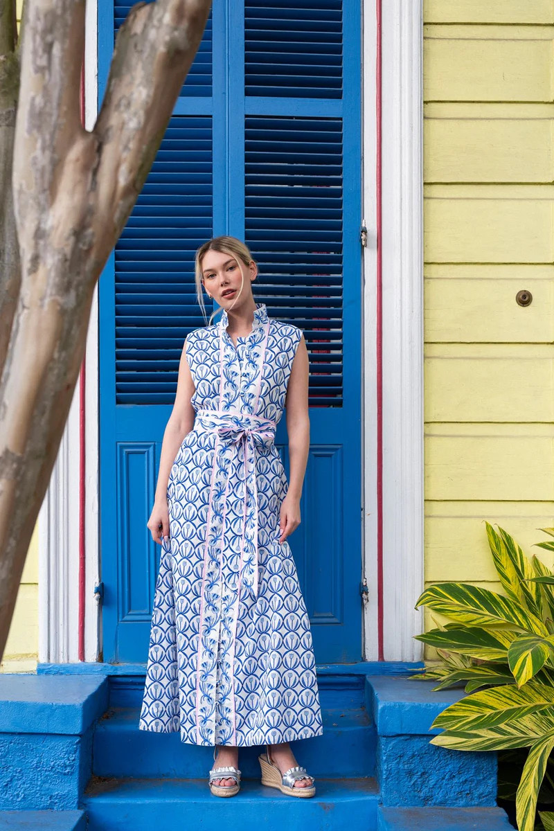 Sleeveless Marrakech Kaftan | Cerulean Tulip | SUE SARTOR