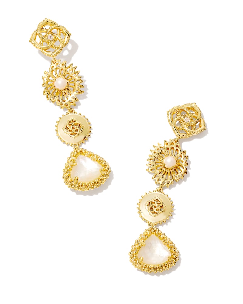 Brielle Gold Linear Drop Earrings in Ivory Mother-of-Pearl | Kendra Scott