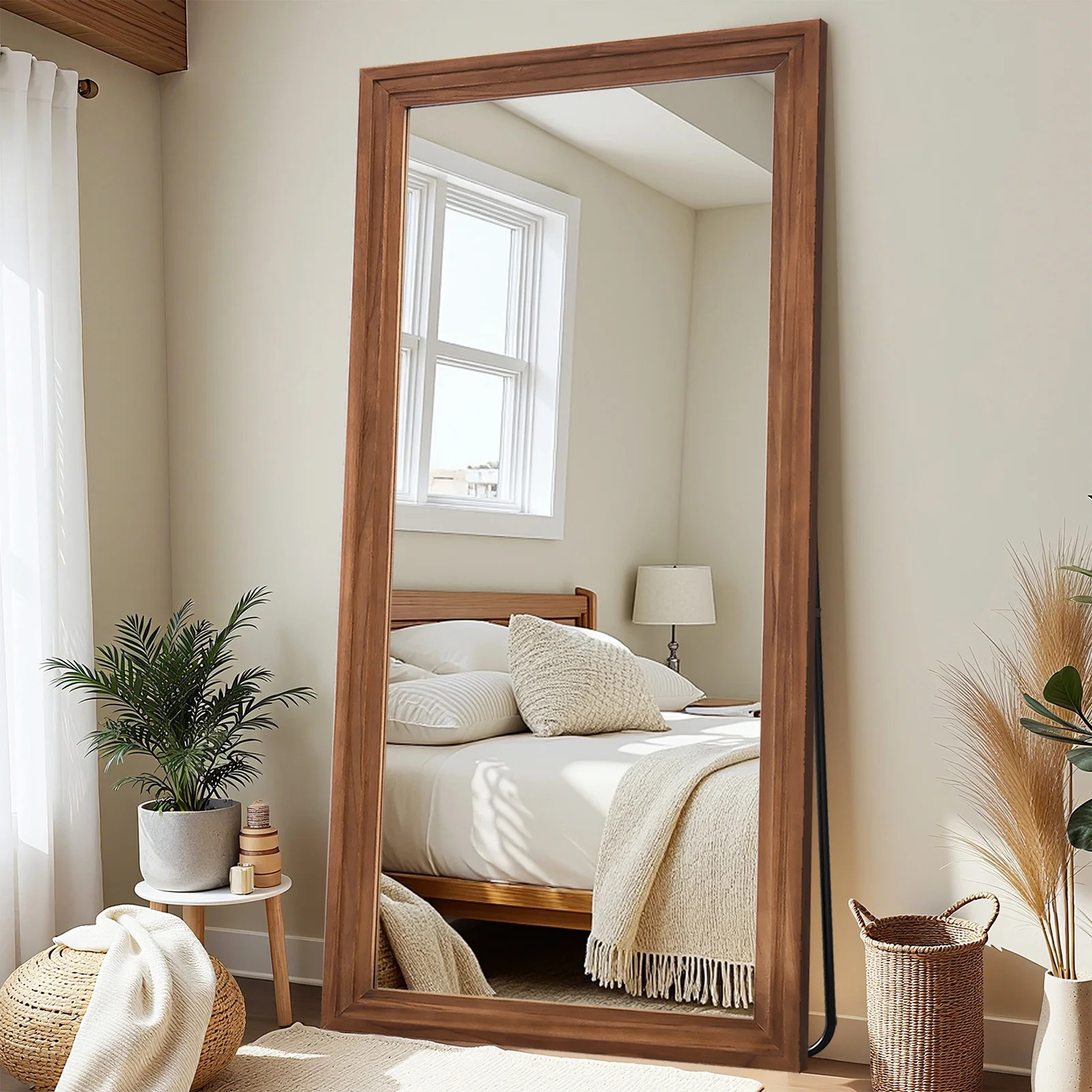 Antok 71"x32" Rectangle Full Length Mirror with Stand, Standing Floor Mirror with Solid Wooden Fr... | Walmart (US)