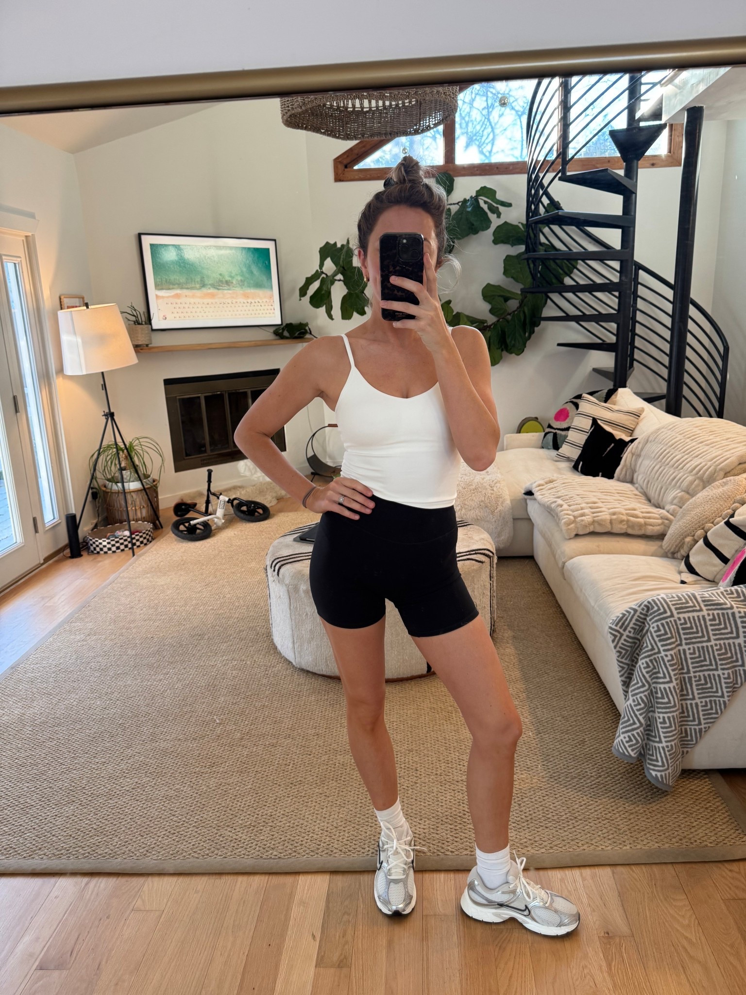 Size XS biker shorts
Size small top, adjustable straps! 
Loveeee these shoes! TTS 