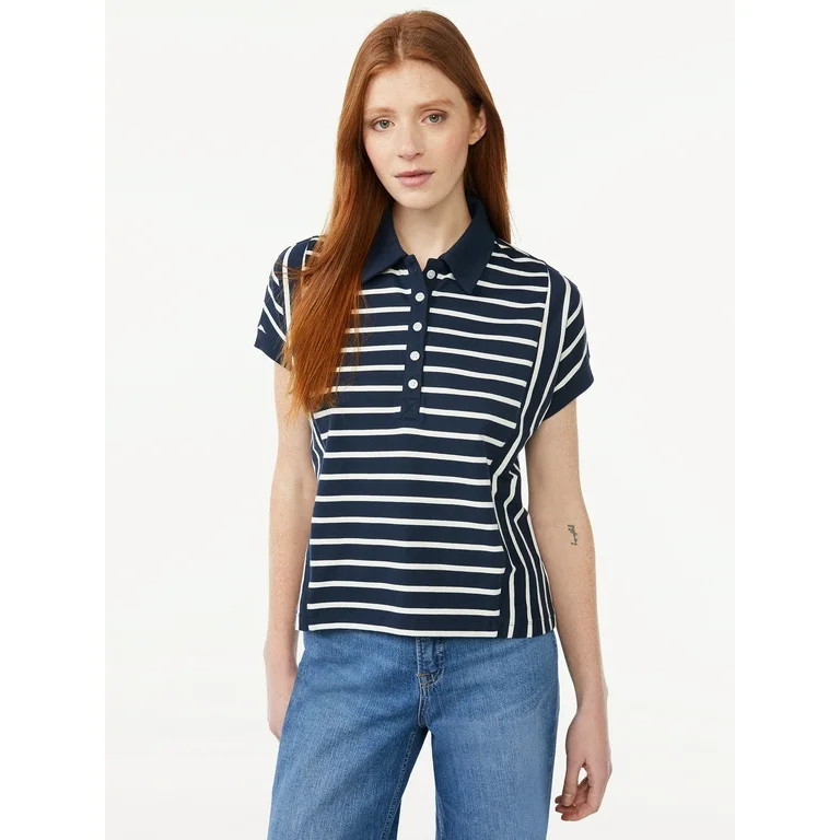 Free Assembly Women's Seamed Polo Shirt with Short Cap Sleeves | Walmart (US)