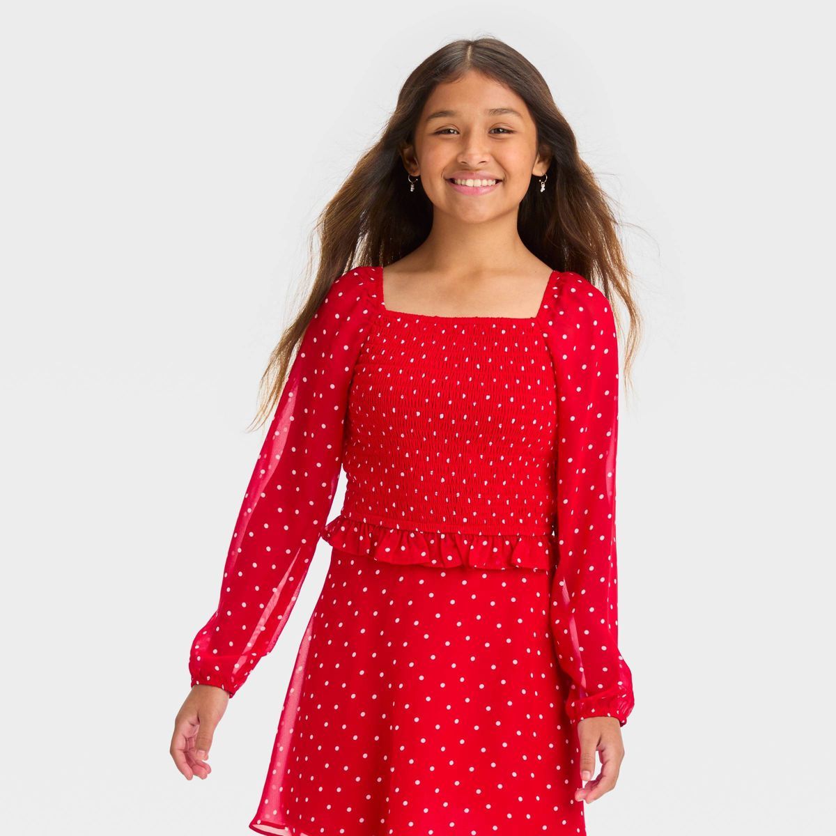 Girls' Long Sleeve Smocked Chiffon Top - art class™ | Target