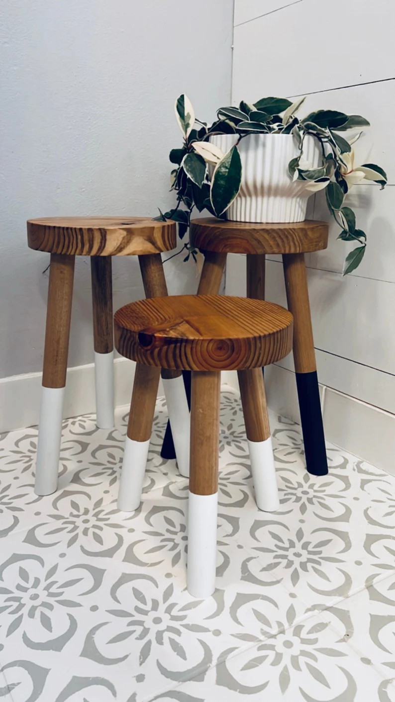 Solid Wood Color Blocked 9 Round Top Plant Stand 12 or 16 Tall plant Riser wood Stool accent Tabl... | Etsy (US)