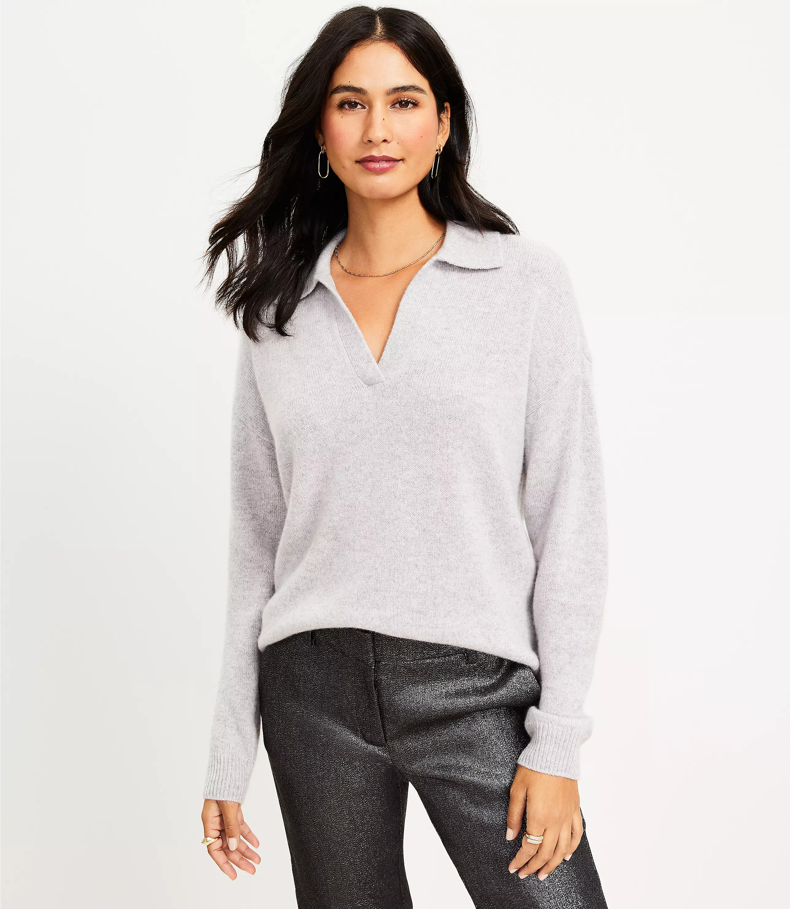 Cashmere Collared Split Neck Sweater | LOFT