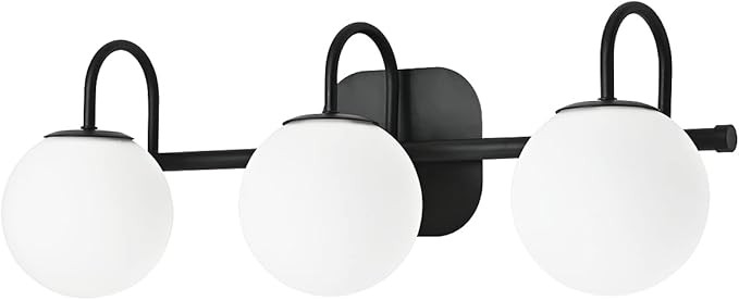 ZHUOER Modern Black Bathroom Vanity Light Fixtures 3 Lights Frame and Milk White Glass Globe Shad... | Amazon (US)