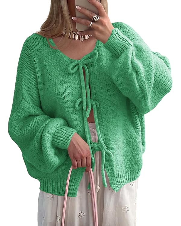 UNCLECAT Womens Bow Tie Front Cardigan Sweaters Oversized Fall Open Front Cardigans Cute Loose Kn... | Amazon (US)