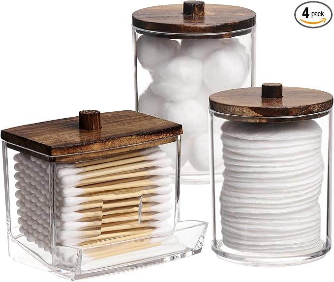 Tbestmax Qtips Holder Bathroom Container, 10/7 OZ Cotton Ball/Swabs Dispenser, Apothecary Jar Org... | Amazon (US)