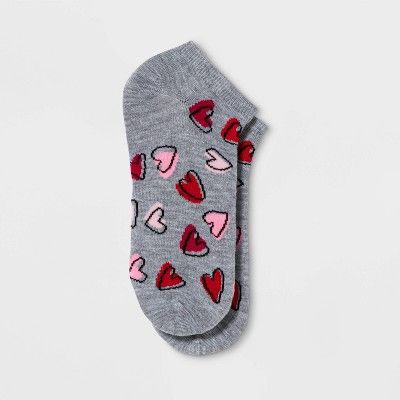Women's Scribble Hearts Valentine's Day Low Cut Socks - Heather Gray One Size | Target
