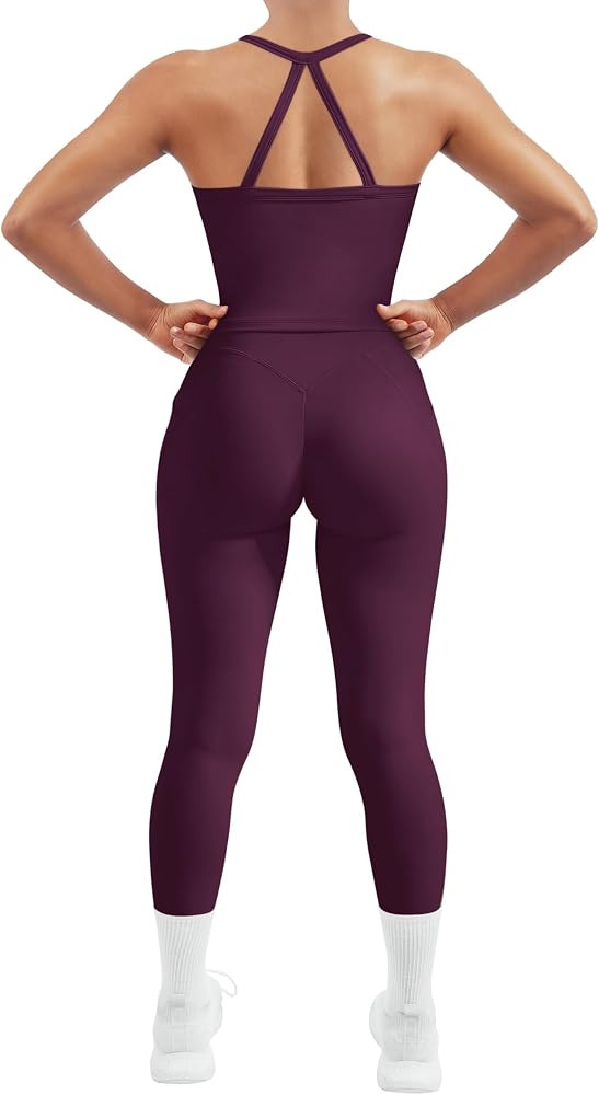 SUUKSESS Women 2 Piece Workout Sets Compression Tummy Control Leggings with Pockets Halter Built ... | Amazon (US)