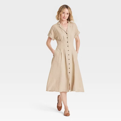 Women's Short Sleeve Button-Front Linen Midi Shirtdress - Universal Thread™ | Target