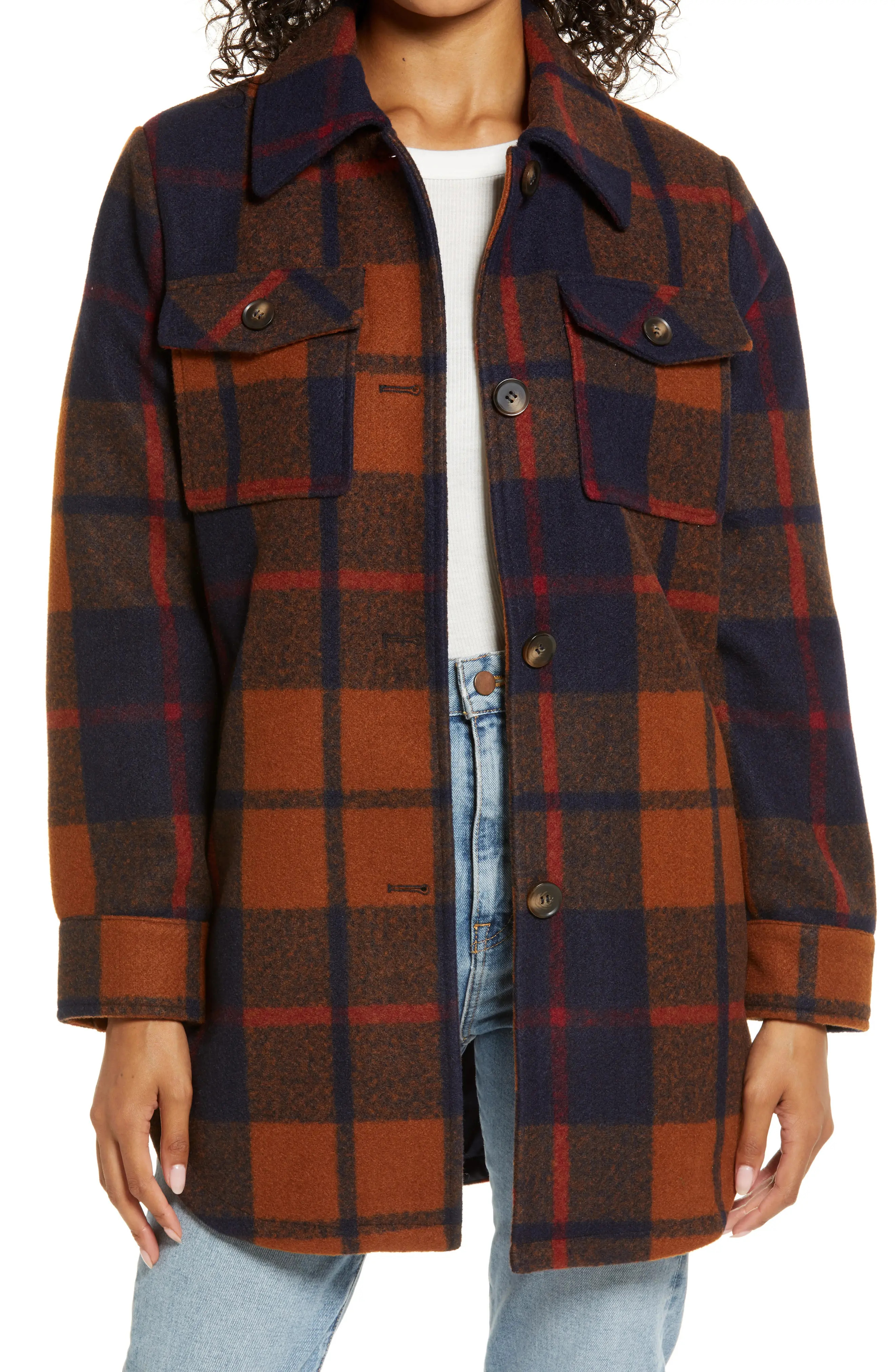 Women's Treasure & Bond Button Front Plaid Shirt Jacket | Nordstrom