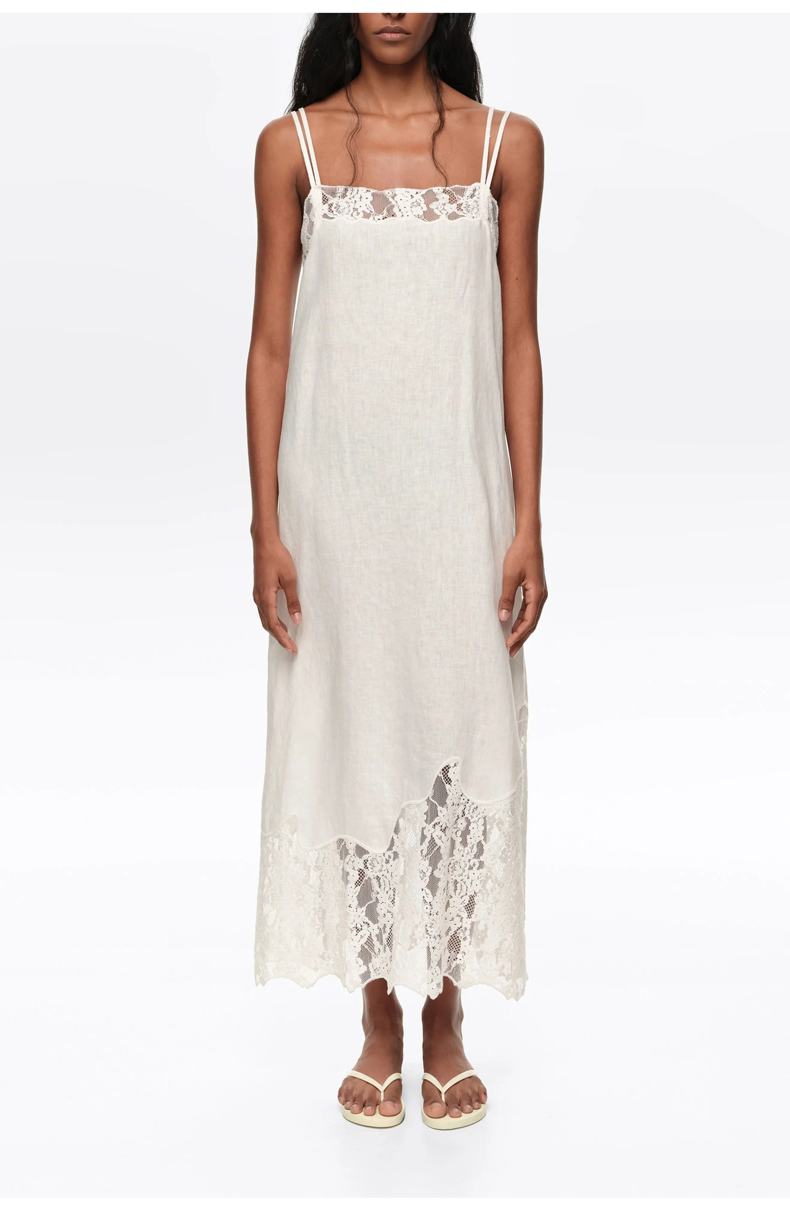 Washed Linen Lace Midi Dress (Women) | Nordstrom | Nordstrom