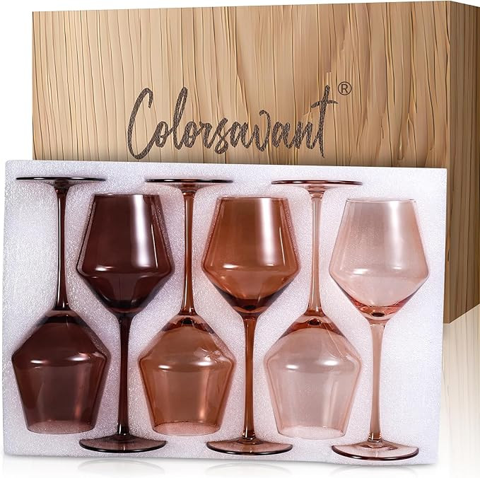 Brown Wine Glasses Set of 6 – 16oz Handblown Amber Stemmed VENUS Glasses, Fall Wine Glasses for... | Amazon (US)