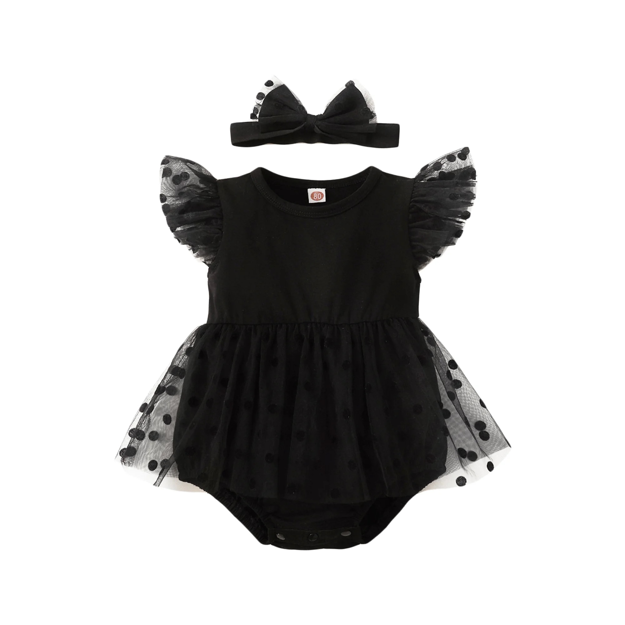 Canrulo Newborn Baby Girls Romper Dress Dot Fly Sleeve Mesh Skirts Hem Jumpsuit Summer Bodysuit w... | Walmart (US)