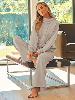 AUTOMET Lounge Sets for Women Sweatsuits 2 Piece Outfits 2025 Fall Drawstring Sweatshirt Wide Leg... | Amazon (US)