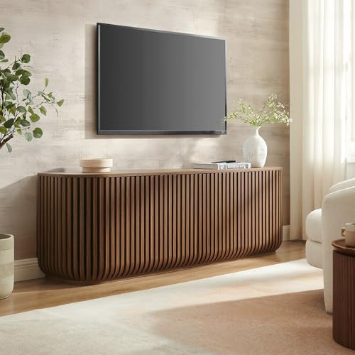 Modway Fortitude 75" Fluted Curved Sideboard Buffet with 4 Doors in Walnut – Modern Media Console TV Stand with Adjustable Shelves and Cable Management – Office Credenza Storage Cabinet | Amazon (US)