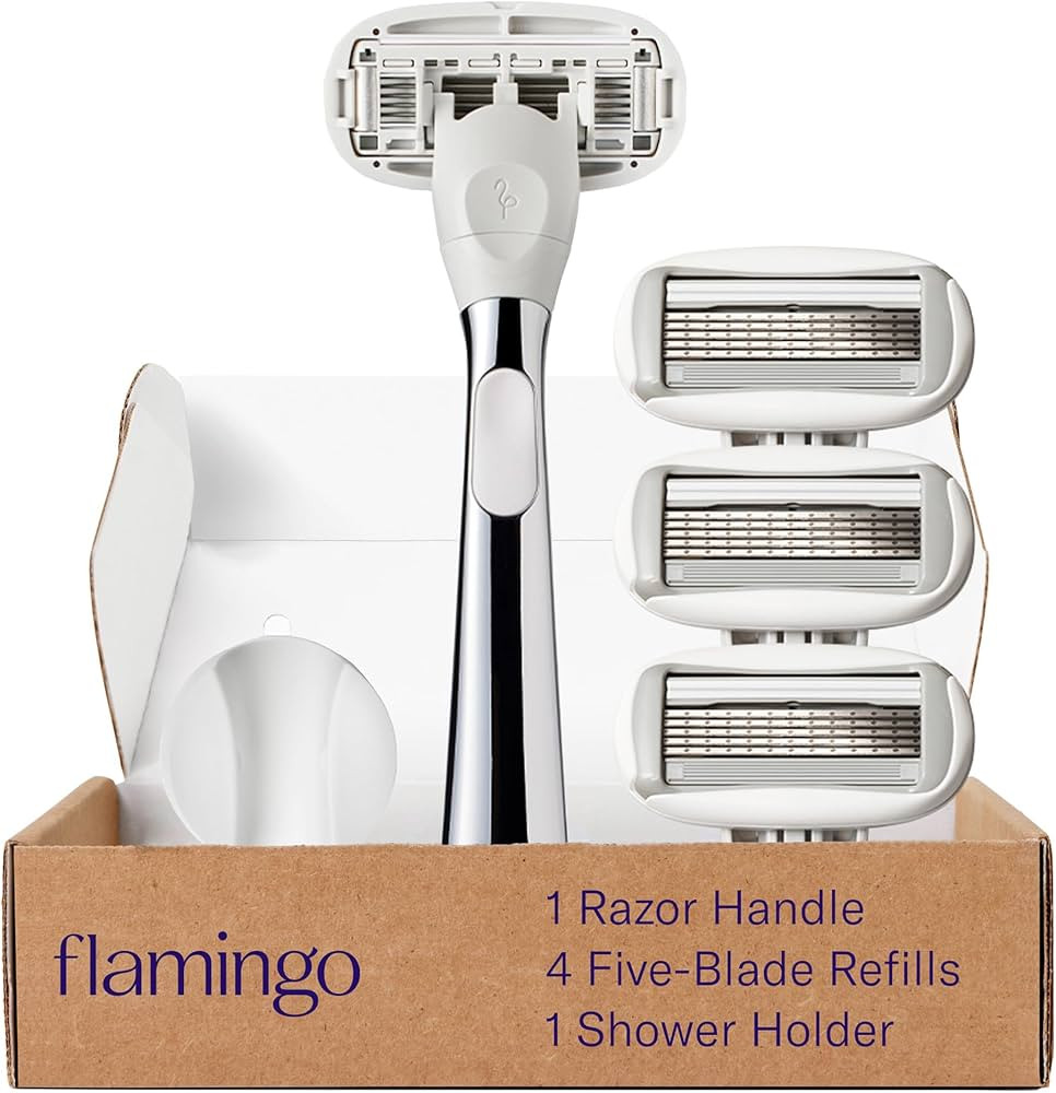 Flamingo Razors for Women, 1 Women's Razor Handle (Chrome), 4 Razor Five-Blade Refills, and 1 Sho... | Amazon (US)