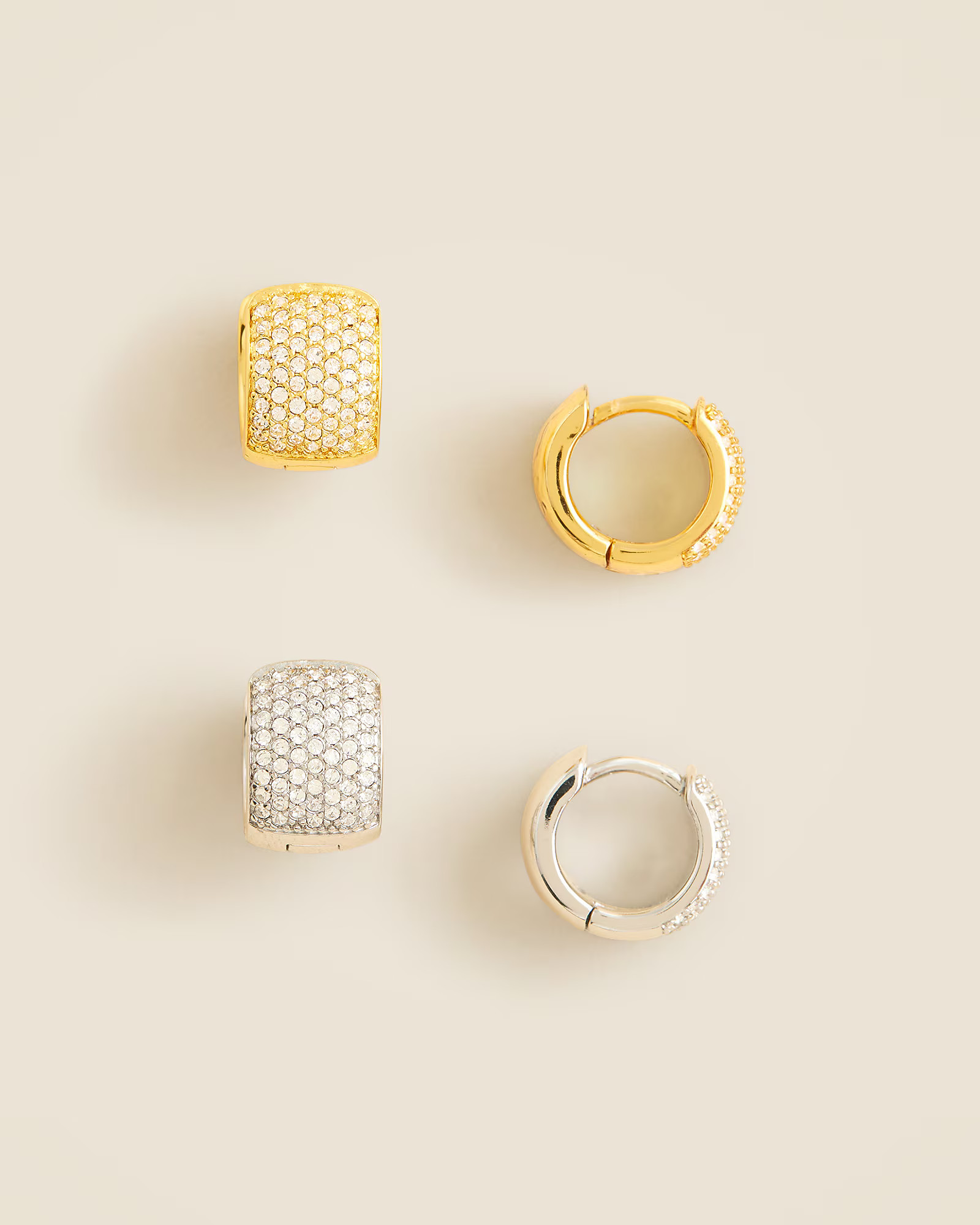 Mixed-metal pavé crystal hoops set-of-two | J. Crew US