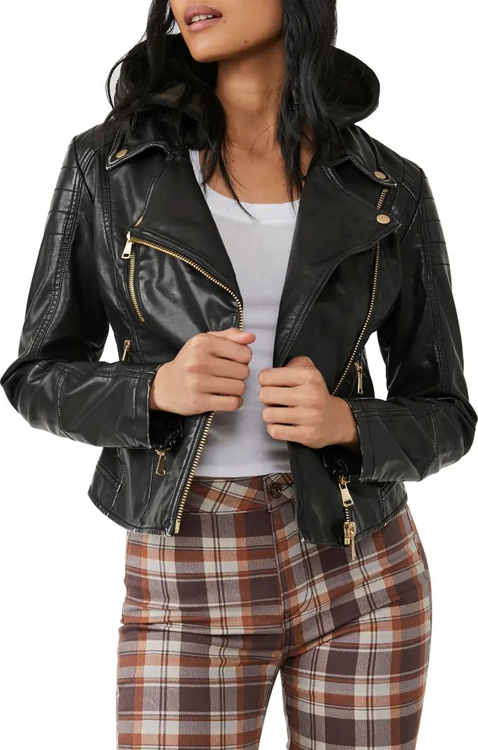 Harriett Hooded Faux Leather Moto Jacket | Nordstrom