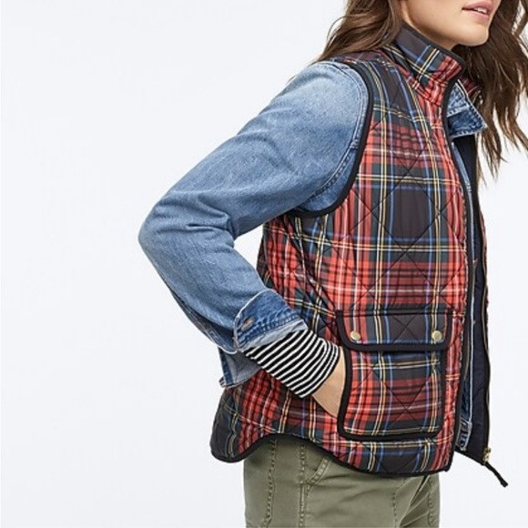 J. Crew Red Green Stewart Tartan Plaid Excursion Primaloft Quilted Vest Small | Poshmark