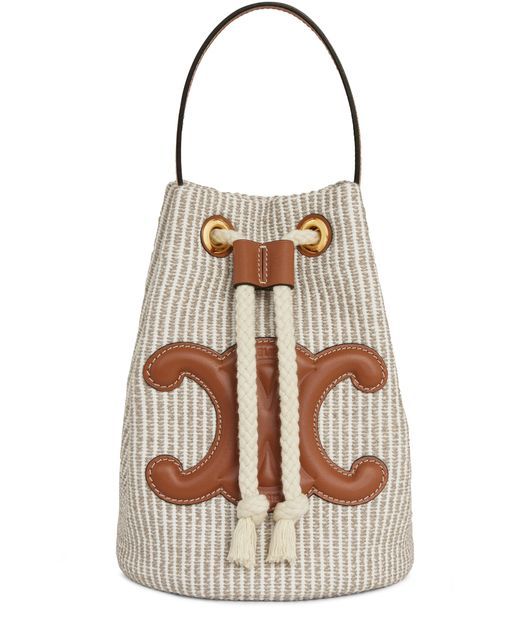 Teen Drawstring in striped textile and calfskin - CELINE | 24S US
