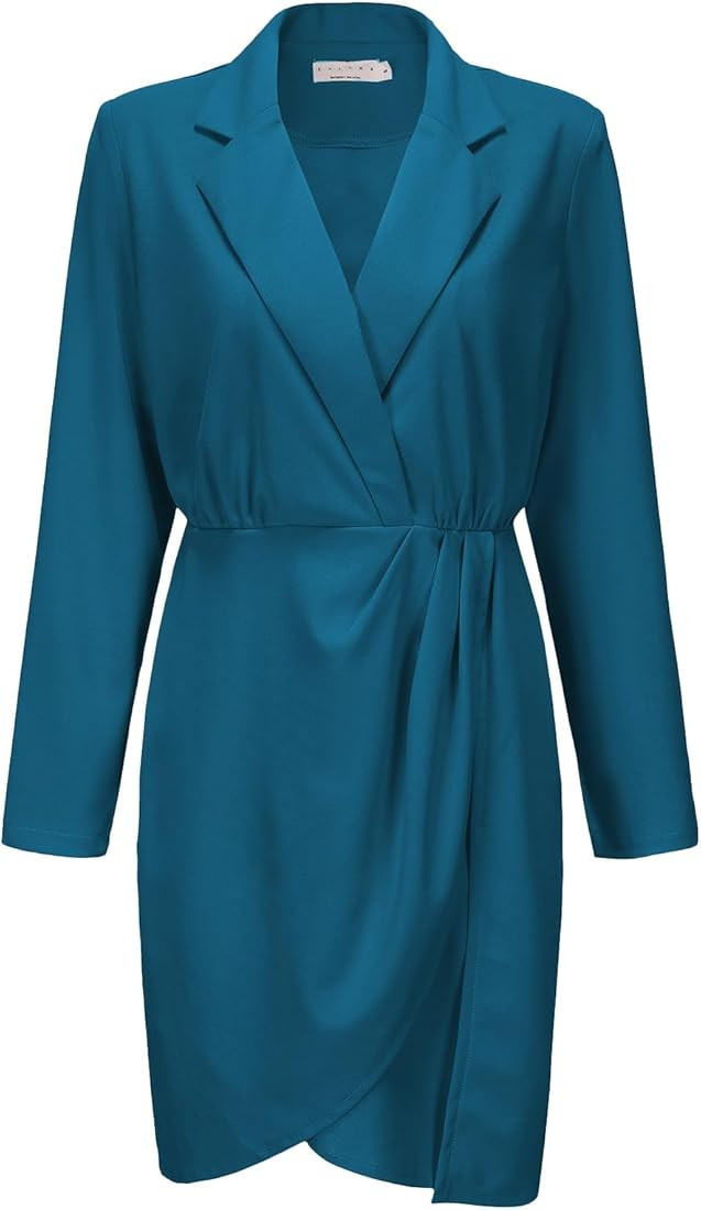 Women's Long Sleeve Wrap V Neck Bodycon Mini Dress Ruched Teacher Work Dress Wedding Elegant Club... | Amazon (US)