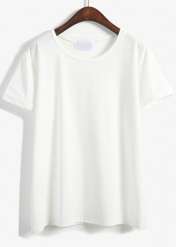 Cuffed Loose White T-shirt | Romwe