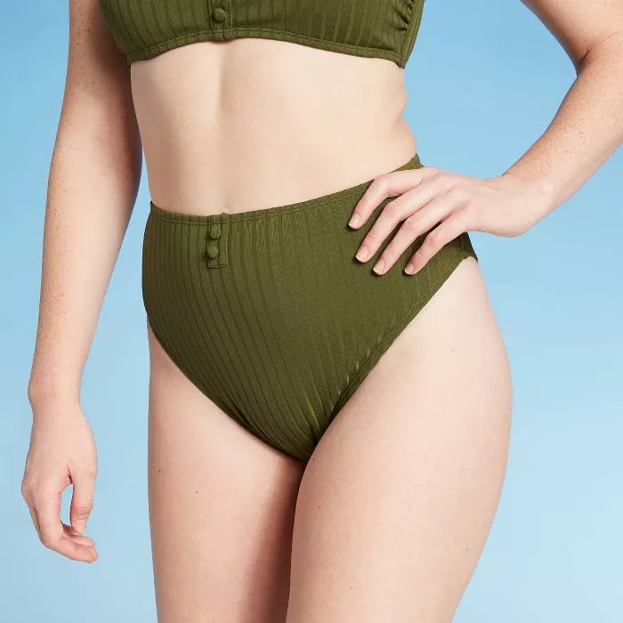 Women's Button-Front Cheeky High Waist Bikini Bottom - Xhilaration™ Olive | Target
