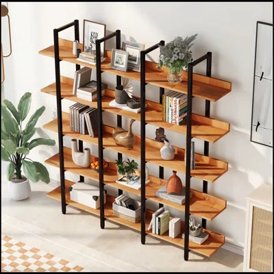 5 Tier Vintage Industrial Style Bookcase, Open Shelf Design with MDF Board and Metal Frame for Home Office | Wayfair North America