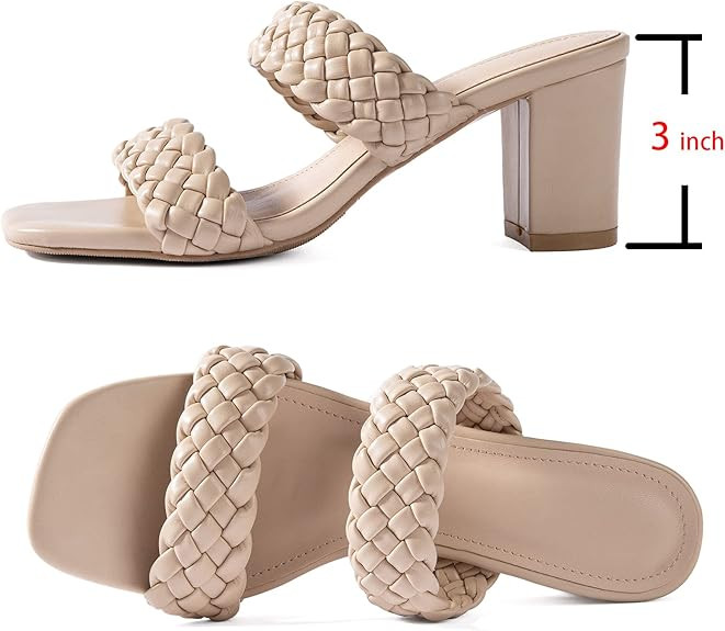 N.N.G Women Heels Sandals Braided Block Nude Summer Chunky Square Leather Woven Comfort Strappy D... | Amazon (US)