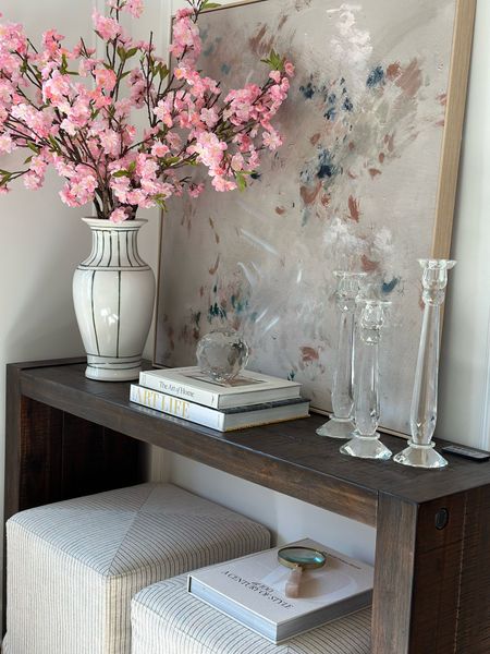 Cherry blossoms, faux flowers, house of Blum, Alice Lane Home, console table, modern organic, coffee table book, vase, crystal candlesticks, modern abstract art

#LTKHome #LTKFindsUnder50 #LTKFindsUnder100