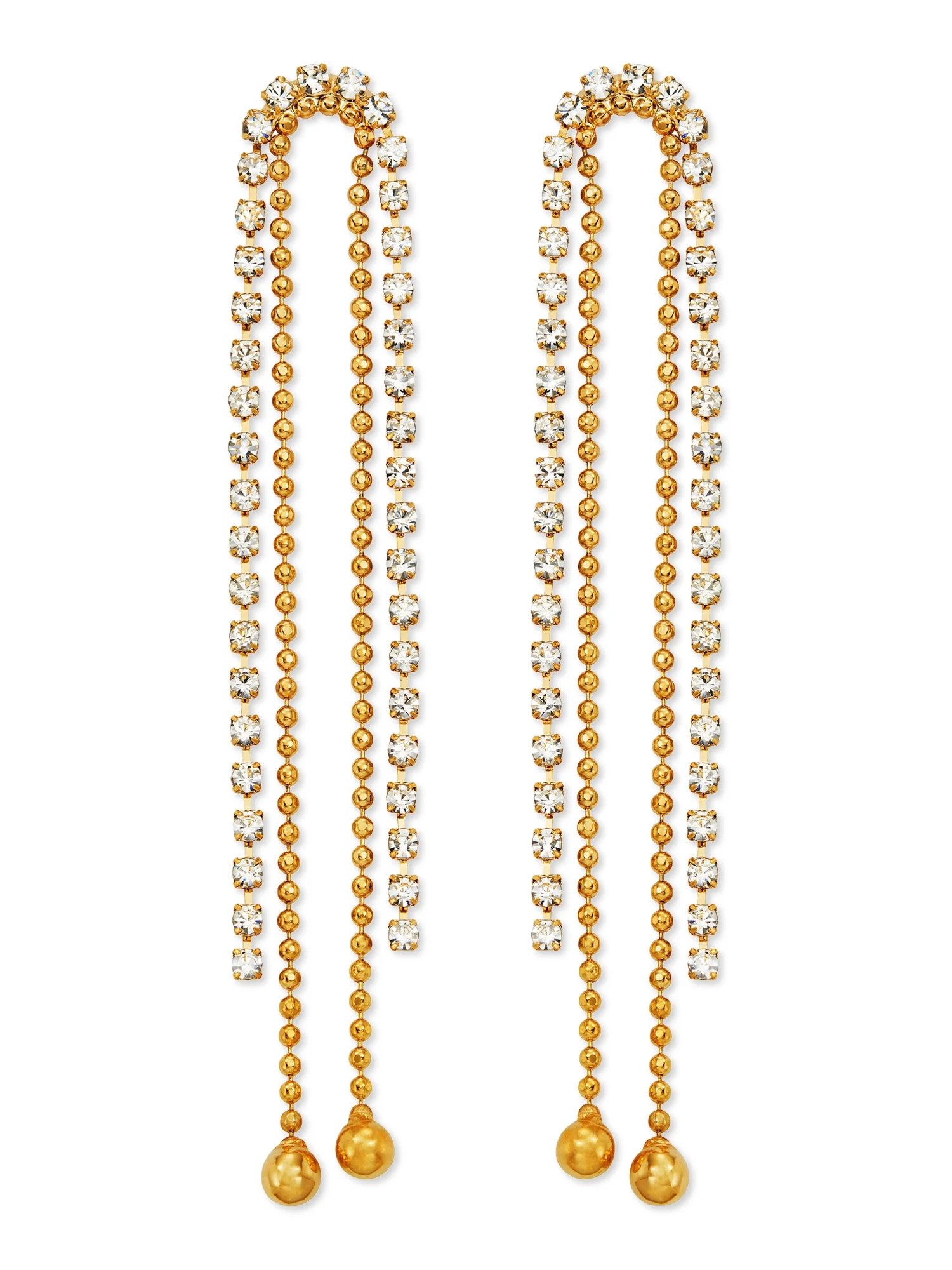 Scoop Womens 14K Gold Flash-Plated Crystal and Chain Drop Statement Earrings | Walmart (US)