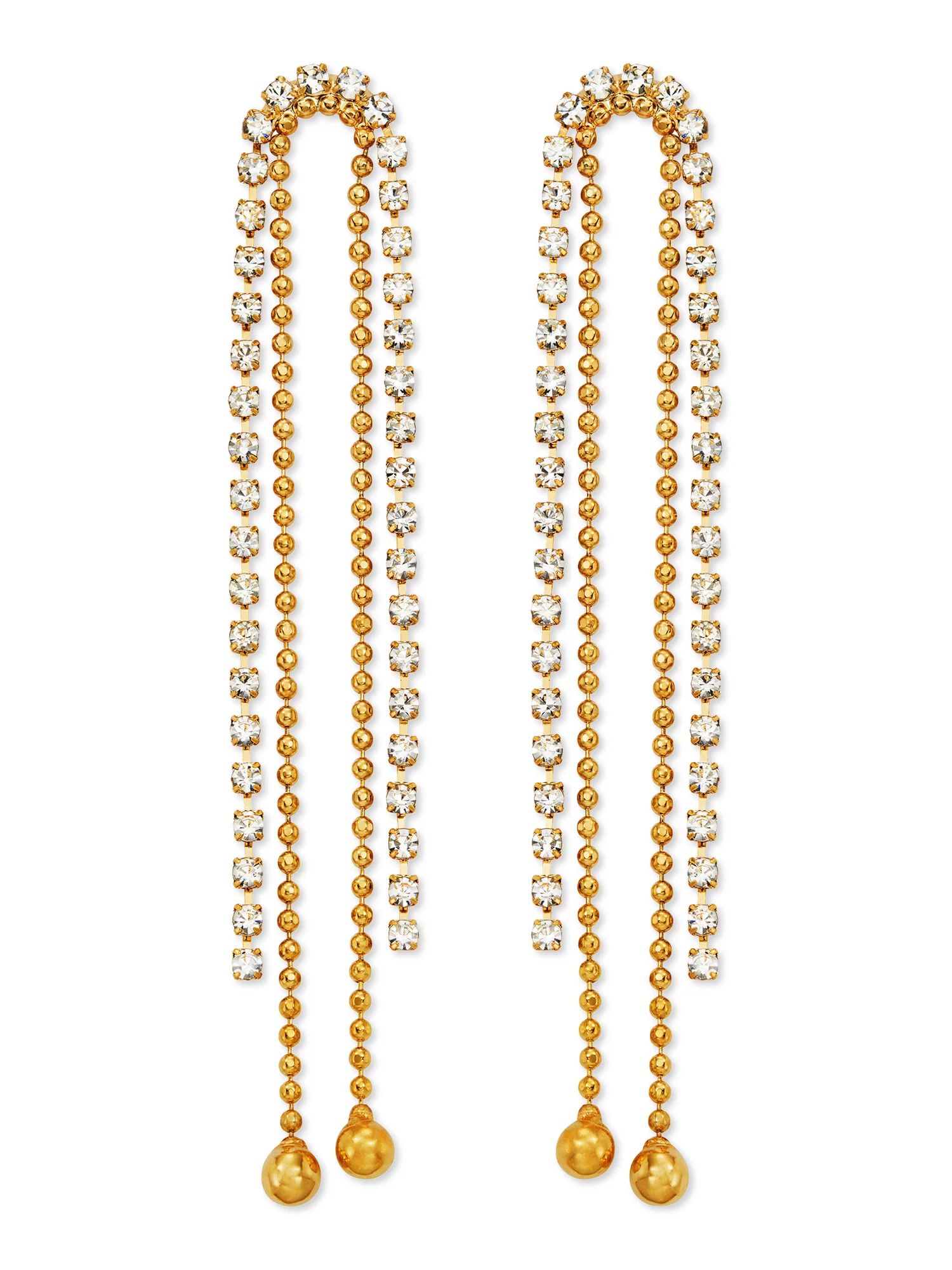 Scoop Womens 14K Gold Flash-Plated Crystal and Chain Drop Statement Earrings | Walmart (US)